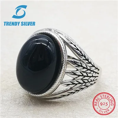 black onyx(rhodium) Серебро 925 ювелирных украшений мужские кольца мужские аксессуары Бирюзовый Камень Природный Оникс Агат модное серебристое - Цвет камня: black onyx(rhodium)