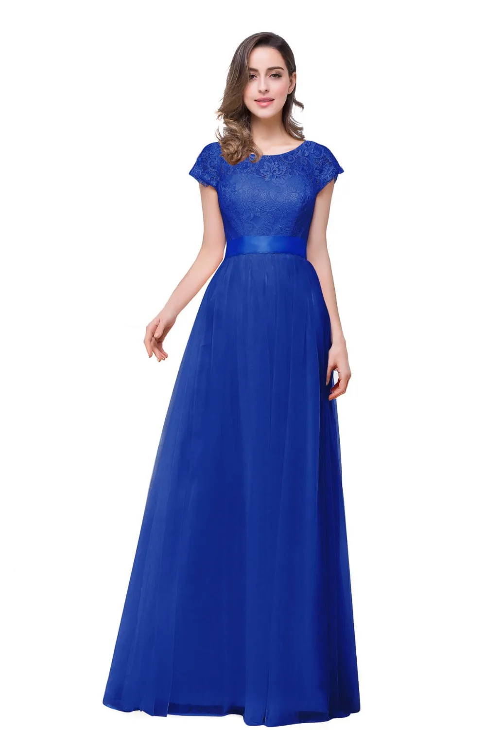 Graceful Lace Bow Chiffon Long Evening Dress In Stock Sexy Backless A-Line Evening Gowns Vestido de Festa