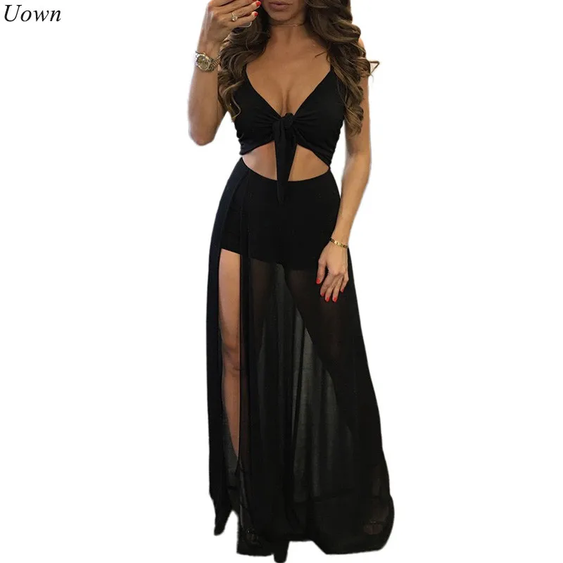 Привлекательное прозрачное черное Сетчатое платье макси Doyerl женские платья с