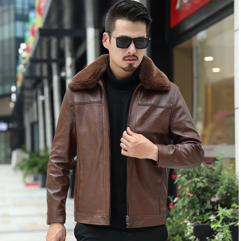 Мужская осенне зимняя повседневная куртка из искусственной кожи на молнии с