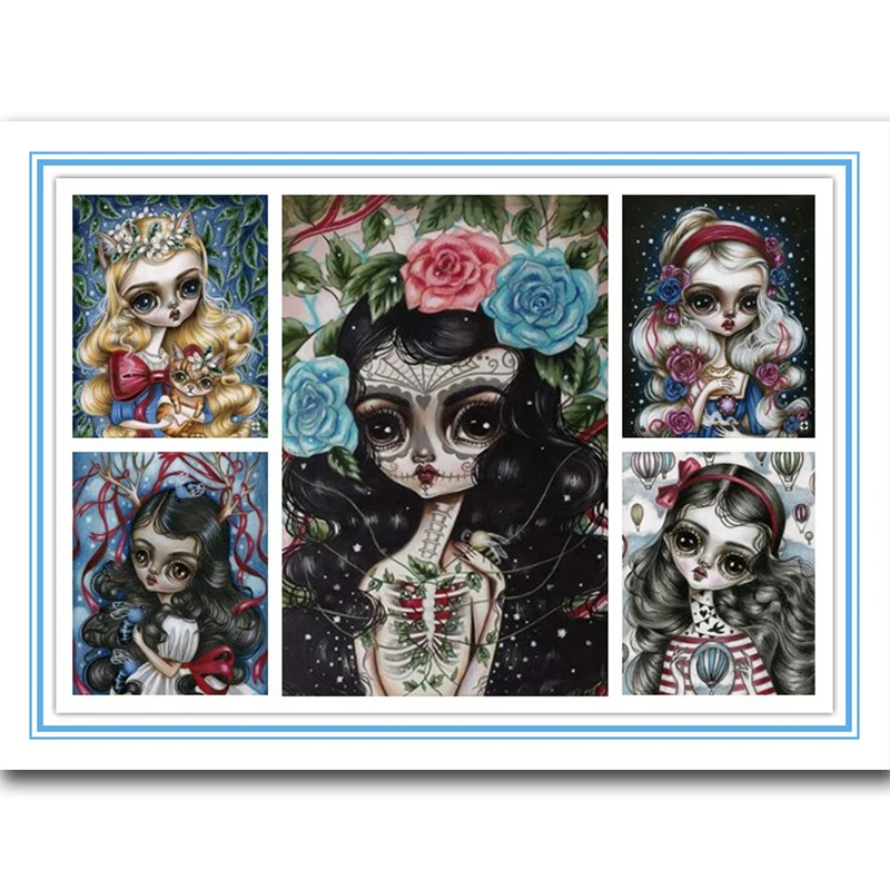 

Полноразмерная/круглая Алмазная 5D картина «сделай сам» с изображением девушки из мультфильма, 3D Алмазная вышивка с черепом, мозаика для дом...