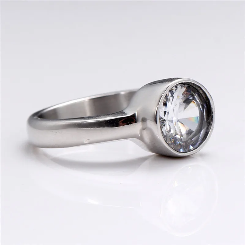 Fashion Stainless Steel Round Crystal Zircon Ring for Women Jewelry Wedding Engagement Rings Accessories | Украшения и аксессуары