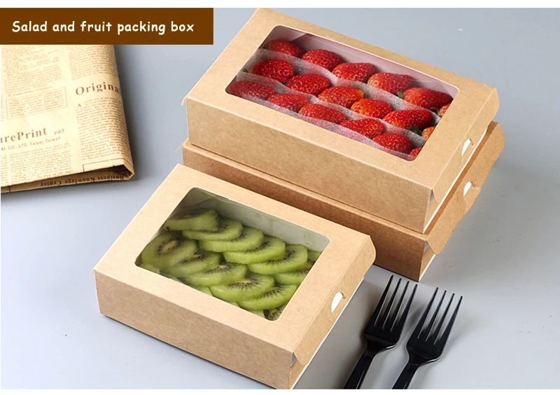 Одноразовые упаковочные коробки для салата из крафт-бумаги, толкающие Bento ящики, упаковочные инструменты на вынос, одноразовые упаковочные коробки на вынос, 20 шт