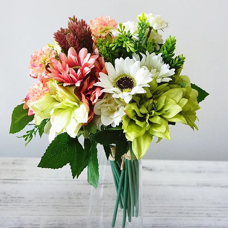 12 шт. искусственные цветы для рук|silk dahlias|daisy artificialhand flower |