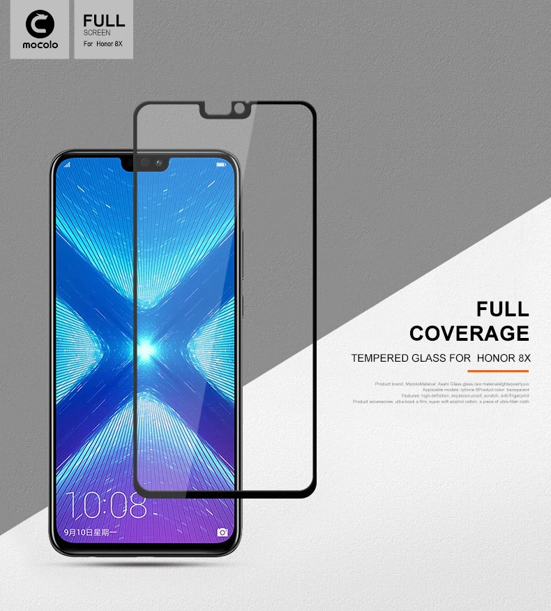 Для huawei Honor 8X Экран протектор Mocolo с уровнем твердости 9H Honor 8C Стекло пленка для Honor 8X MAX протектор из закаленного стекла Стекло Экран протектор