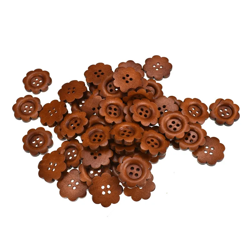 Flower Shaped Looen ретро деревянные пуговицы сердце цветочный узор деревянные декоративные пуговицы подходят для шитья, скрапбукинга женские аксессуары для шитья - Цвет: Flower Shaped