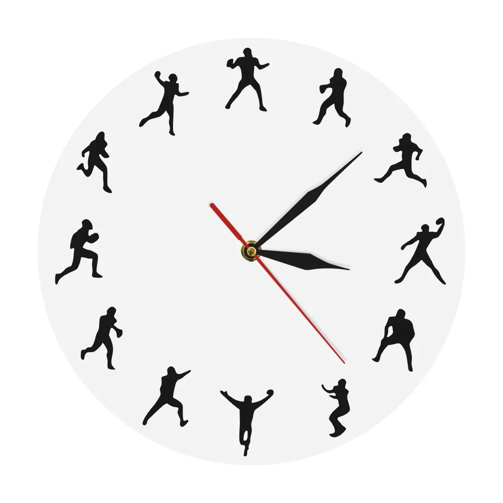 

Sport American Football Contemporary Wall Clock Iconic Rugby Wall Decor Backbreaker Football Silhouette Wall Clock Decor