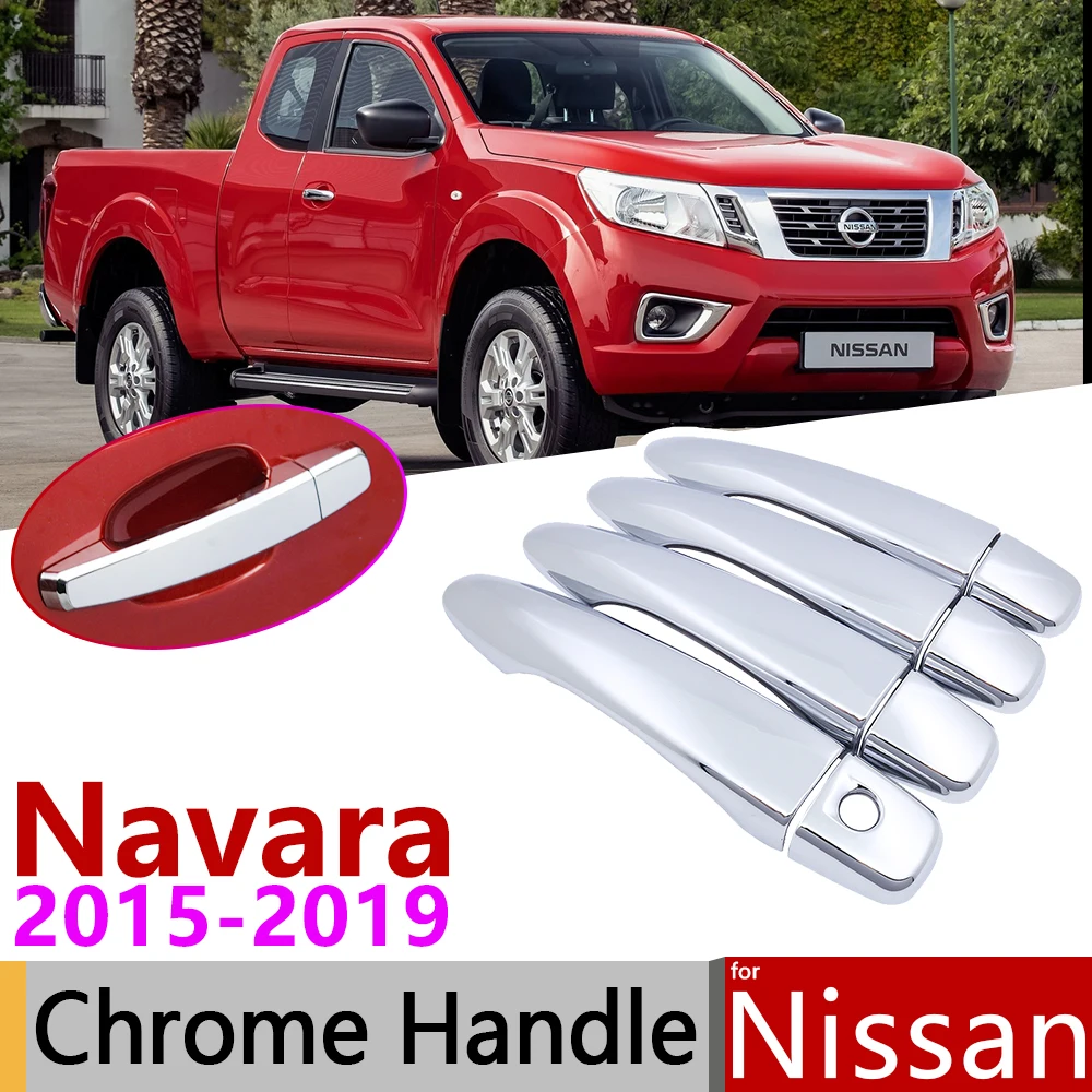 for Nissan Navara NP300 Navara D23 Renault Alaskan 2015~2019 Chrome Door Handle Cover Car Accessories Stickers Trim Set 2017