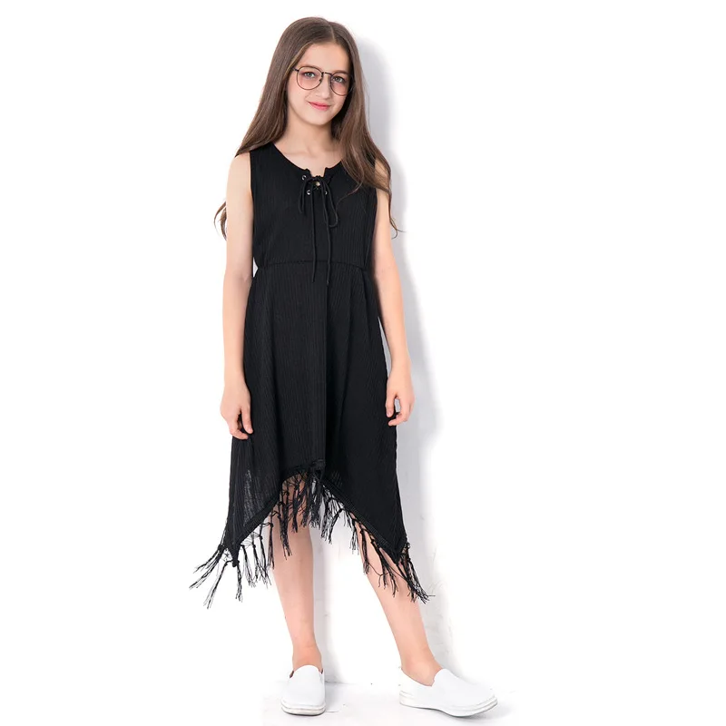 Teenage Girls Fashion Sundress Black Tassel Dress Sleeveless Elegant for Kids size 10 1214 years | Детская одежда и обувь