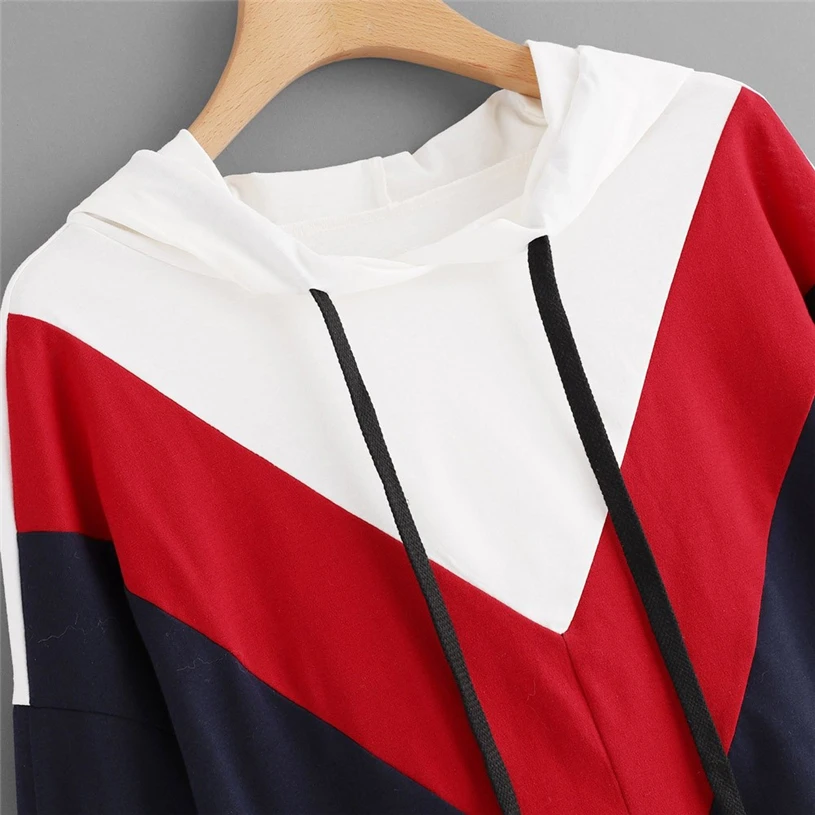 Для женщин с длинным рукавом Colorblock poleras де mujer moda vetement 2018 капюшоном в полоску