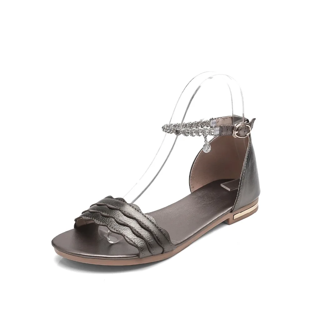 Женские босоножки из натуральной кожи с оборками кристаллические цепи Пряжка на