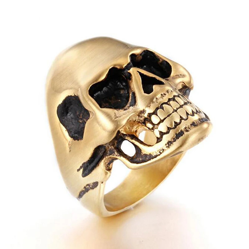 Панк рок золотые кольца с черепами из нержавеющей стали для мужчин Размер 8 13 и