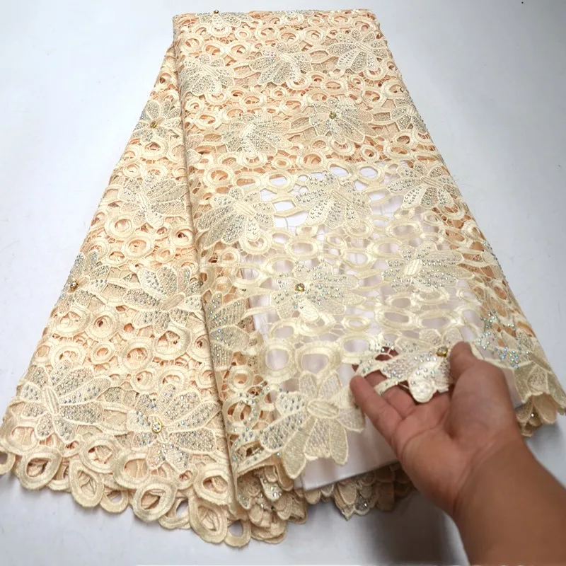 Gorgeous guipure lace fabric 2019 high quality african cord fabrics with stone for wedding party 5yards DG240 | Дом и сад