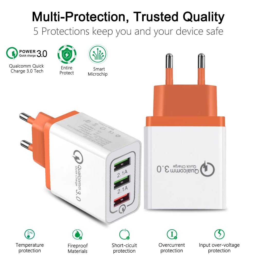 Мобильный телефон с 3 портами USB быстрая зарядка QC 0 настенное зарядное устройство
