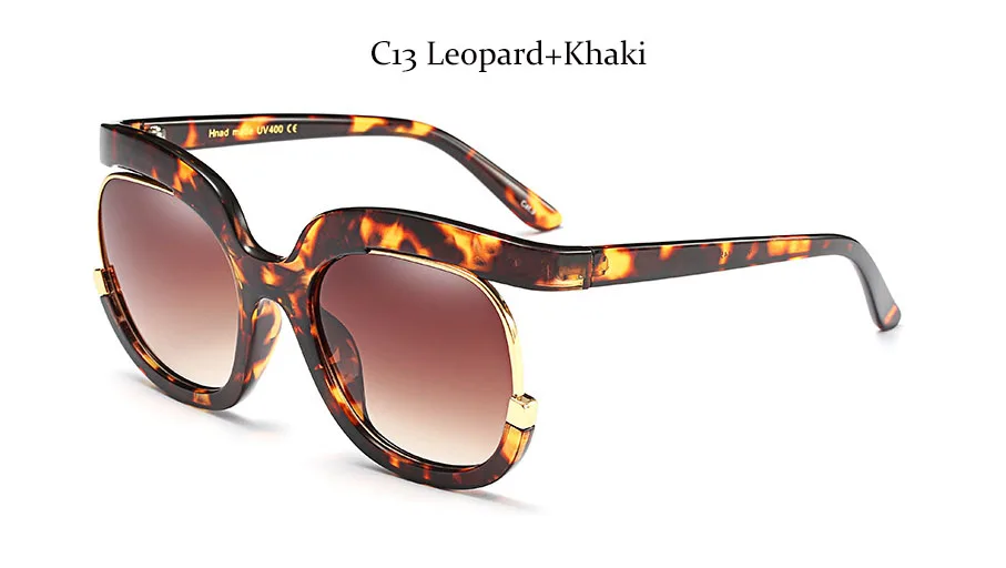 C13 Leopard Khaki Роскошные негабаритные квадратные градиентные солнцезащитные очки для женщин и мужчин, половинная оправа из металла, известный бренд, дизайнерские солнцезащитные очки для женщин, UV400 - Цвет линз: C13 Leopard Khaki