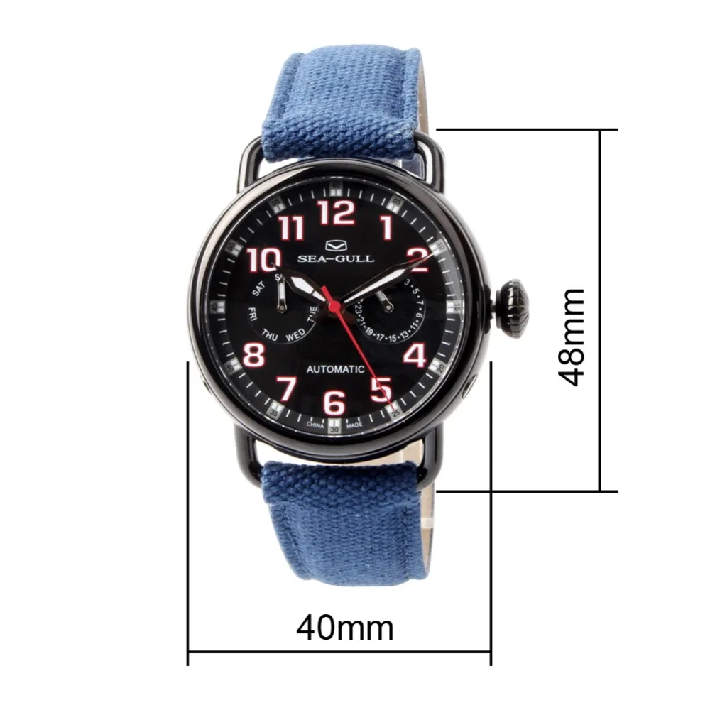 Автоматические китайские военные часы Seagull PVD с чёрным корпусом и датой