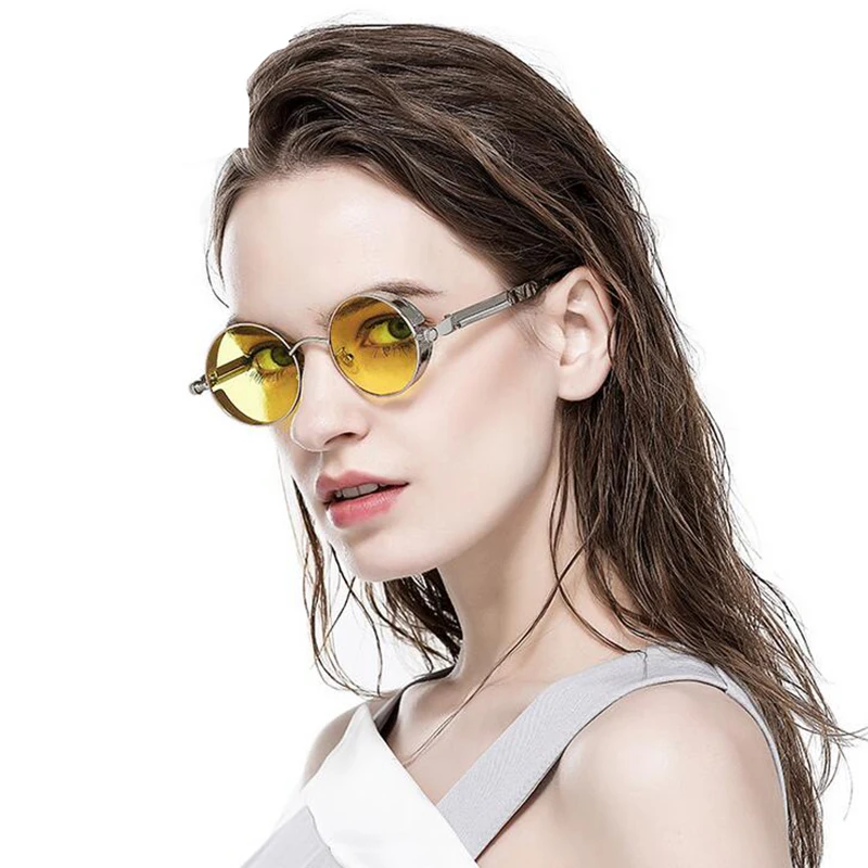

Cool Retro Gothic Steampunk Glasses Women Men Sunglasses Coating Mirrored Sunglasses Round Circle Gafas oculos de sol