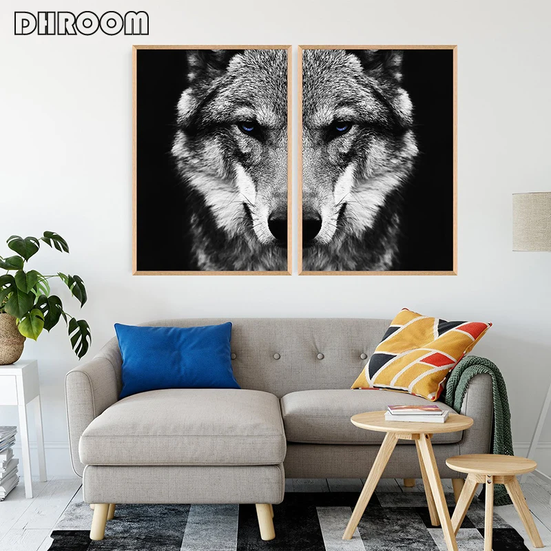 

Black and White Art Animal Wall Art Posters and Print Wolf Canvas Painting Modern Decoration Picture for Living Room
