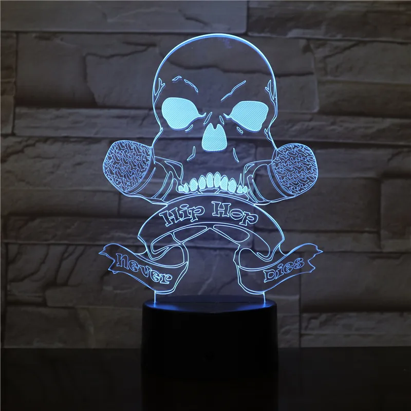 3D Музыкальный Череп в стиле хип-хоп никогда не умирает детский Декор для сна