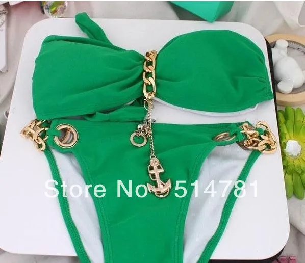 2013 Sexy LADY/WOMEN METAL PENDANT Swimsuit Swimwear Padded Bra Bikini SET S M L|bikini canada|bikini piratesbikini skirt |