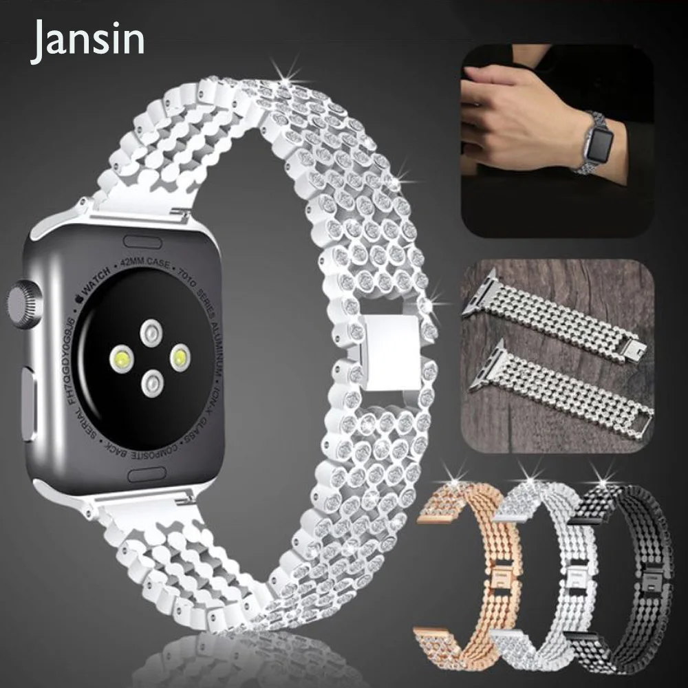 Ремешок с кристаллами для Apple Watch 38 мм 42 мм 40 мм 44 мм сменные полосы из нержавеющей стали для iWatch серии 5 4 3 2 1