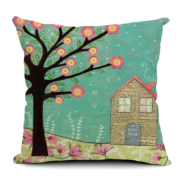 Новый пасторальный цветы деревья Чехлы для подушек с изображением птиц картина