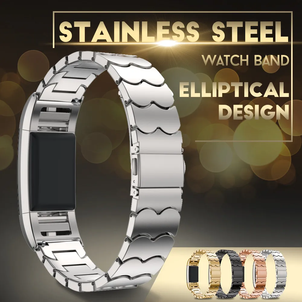 

Four colors Stainless Steel Strap with Fish scale lines for Fitbit Charge 2 band Smart Watch Metal watchbands
