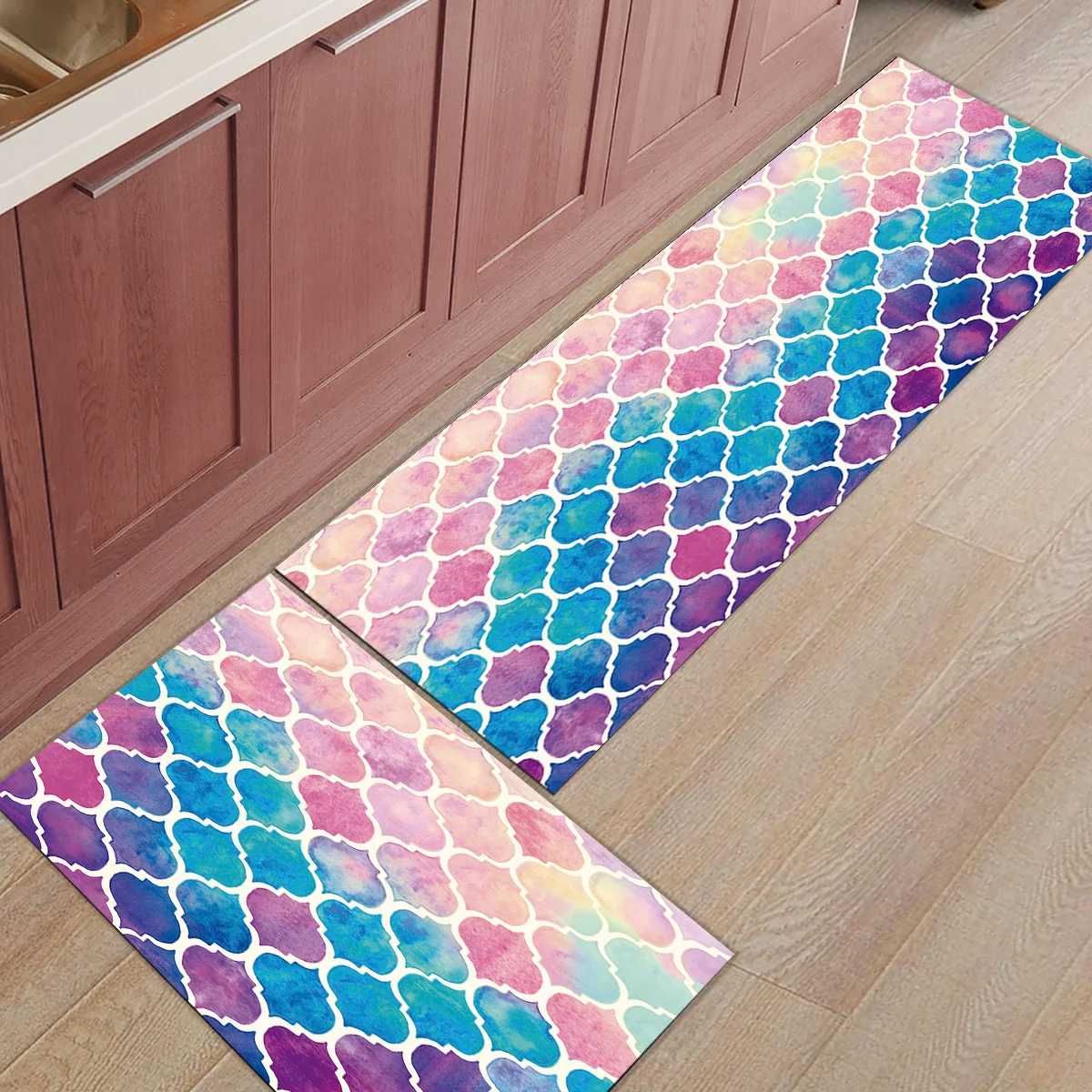 Цветной сафьян геометрические проверки 2 шт коврик на кухню под домашним