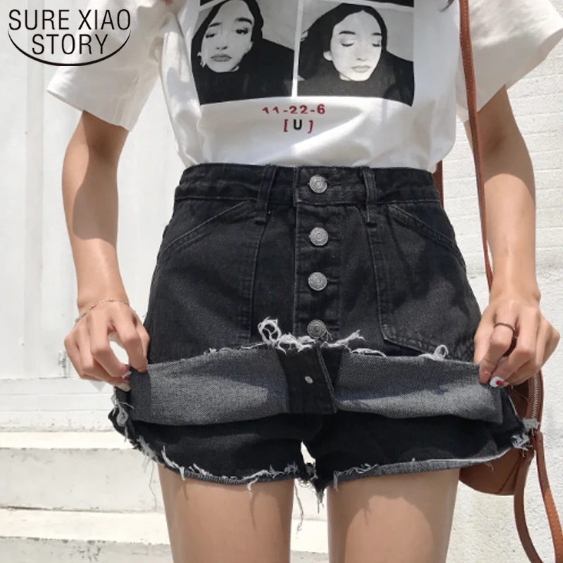 Черные короткие узкие джинсовые хлопковые однотонные шорты юбки уличная одежда
