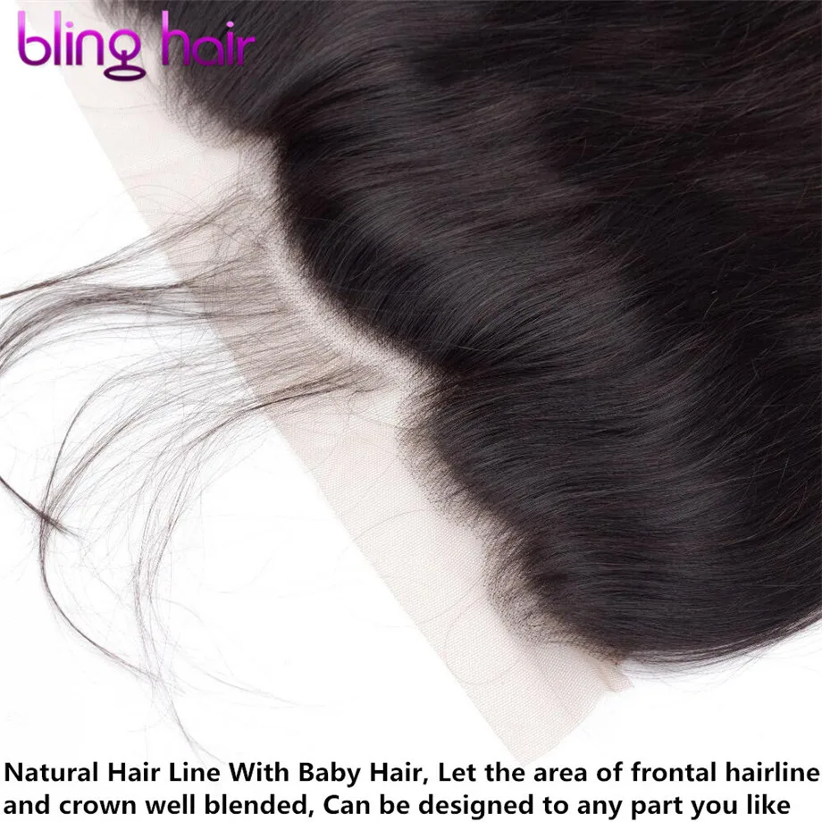 Bling Hair 13x6 синтетический fronar Ear to Ear Closure бразильские прямые человеческие волосы закрытие бесплатно/средний/три части Remy натуральный цвет