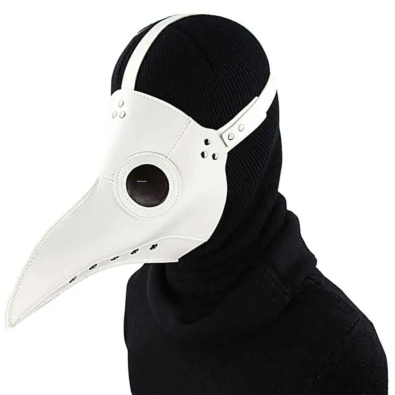 

Punk Rivet White PU Leather Steampunk Plague Bird Long Beak Doctor Mask For Women /Men Gothic Halloween Cosplay Mask