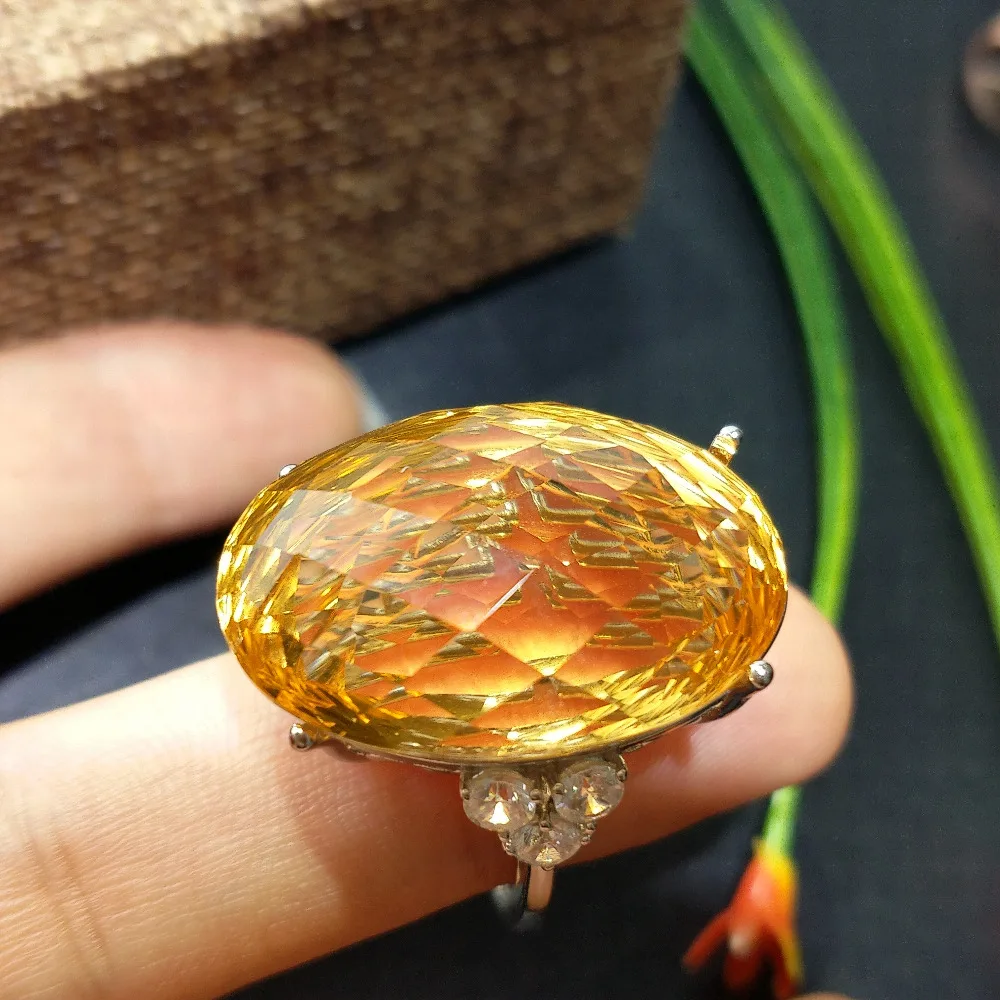 FLZB 100% натуральный цитрин 33.6ct драгоценных камней большие ужин кольцо для леди в 925