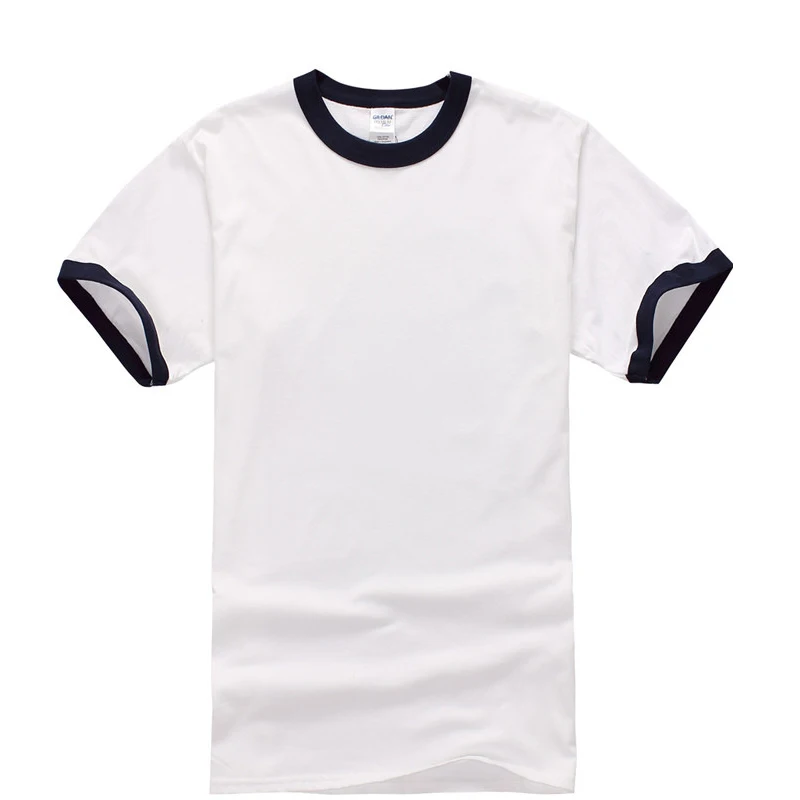 White navy GILDAN Стиль Рок Летняя мужская футболка с коротким рукавом футболки повседневные белые с контрастным воротником и рукавами футболки для мужчин - Цвет: White navy