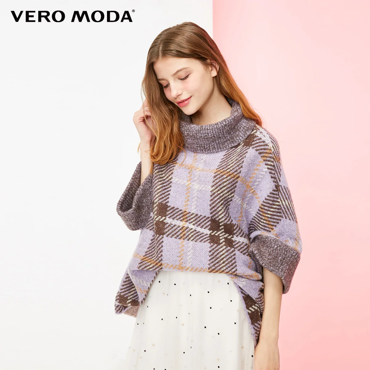 Vero Moda водолазка свитер женский свитер женский женский шерстяной мохеровый свитер с рукавами «летучая мышь», свободный крой, с высоким воротником, уличная одежда, клетчатый свитер | 318413616