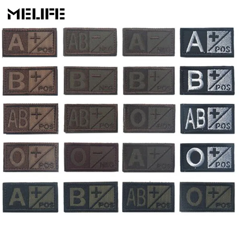 

Black Green Sports souvenirs Military Patch Blood Type Group 3D Embroidery Patches A+ B+ AB+ O+ Positive Tactical Badges brown