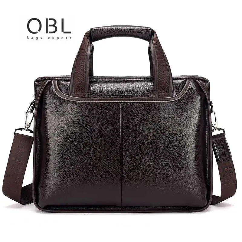 QiBOLu Pu мужской деловой портфель, сумка, черный, коричневый, повседневная мужская сумка, сумки на плечо, мужские однотонные Сумки из искусственной кожи, 14 дюймов, сумки для ноутбука, дорожные сумки