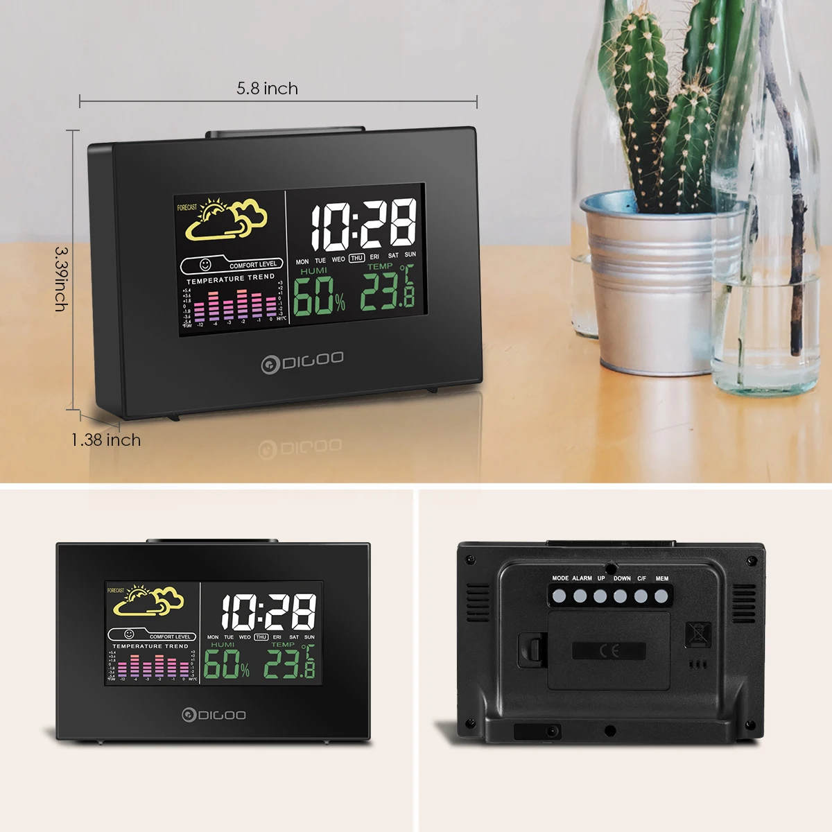 Digoo DG-C3 гигрометр, термометр, метеостанция, будильник, температура, влажность, подсветка, функция повтора
