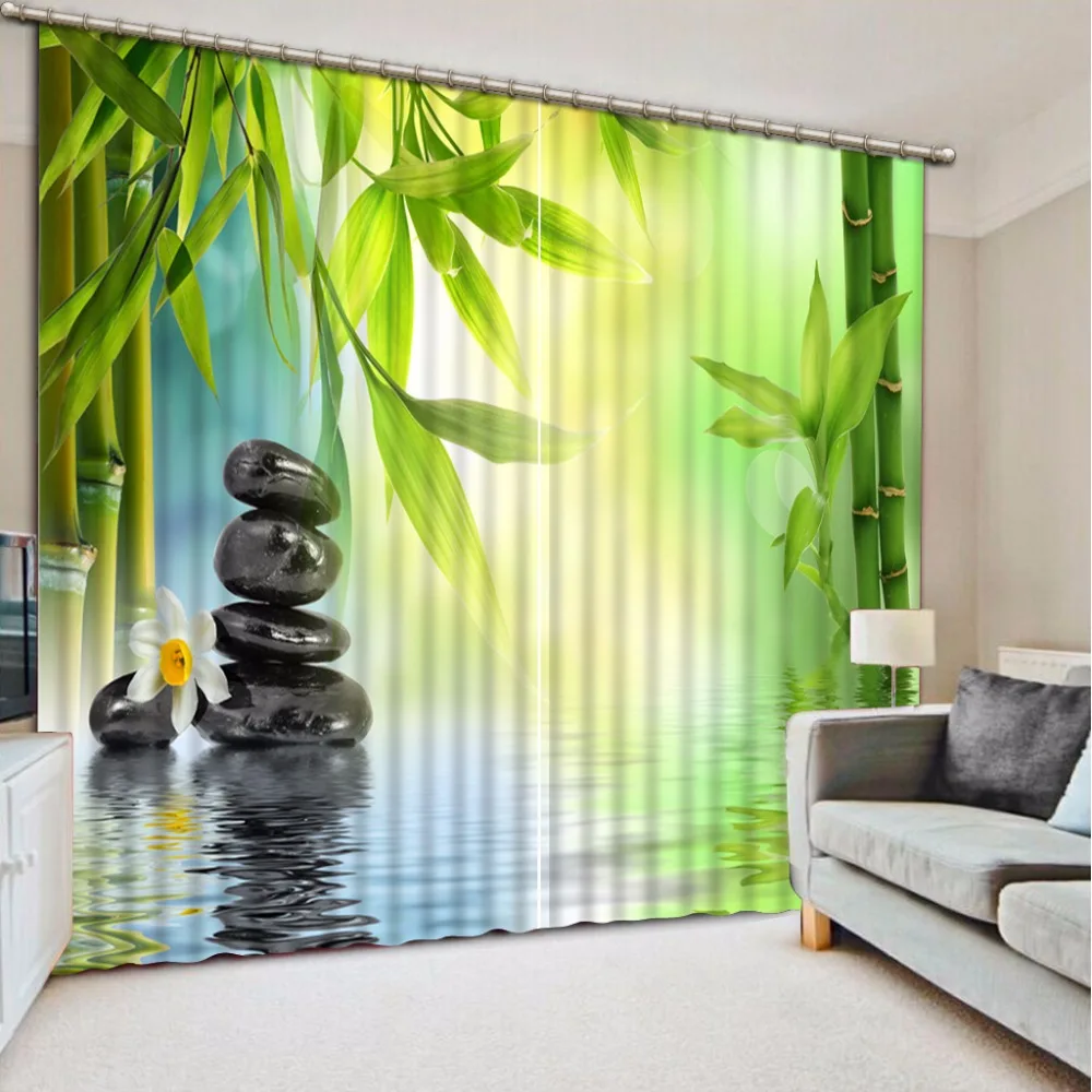 3D Curtain Photo Customize Size Bamboo Leaves Black Stones Bedroom Living Room Office Cortinas Breakdown Bathroom Shower | Дом и сад