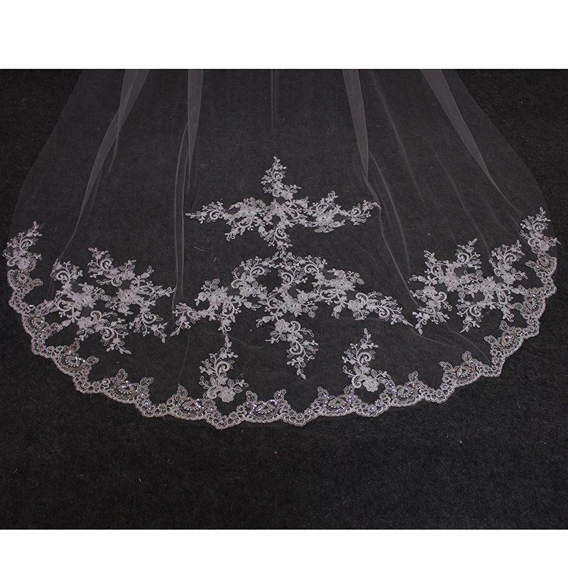 Белый/слоновая кость Аппликация Тюль 3 метра Длинная свадебная вуаль на голову с