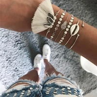 free shipping 6pcsset white tassel shell bracelets for women bangle sequins chain pineapple charm bracelet jewelry