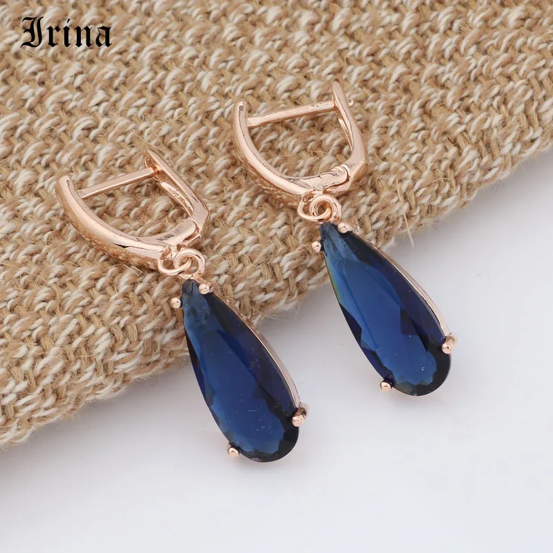 Navy Blue Irina, 10 цветов, новые длинные серьги для женщин, модные вечерние ювелирные изделия, 585 розовое золото, висячие серьги с цирконием в форме капли воды - Окраска металла: Navy Blue