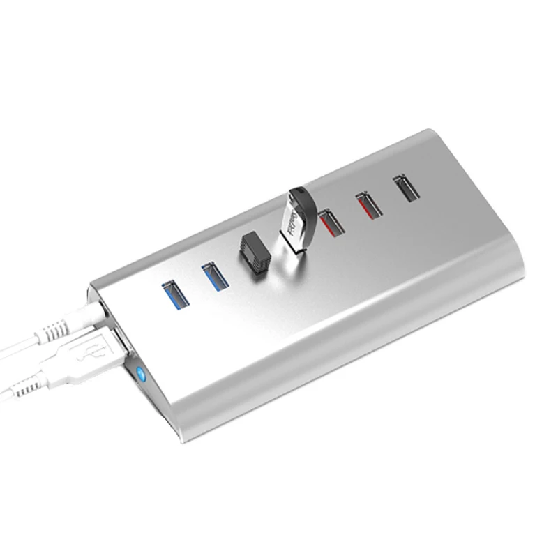 

Алюминиевый концентратор USB 3,0 с быстрой зарядкой и 7 портами, Суперскоростной разветвитель со светодиодной лампой для Apple Macbook Air, ноутбука, П...