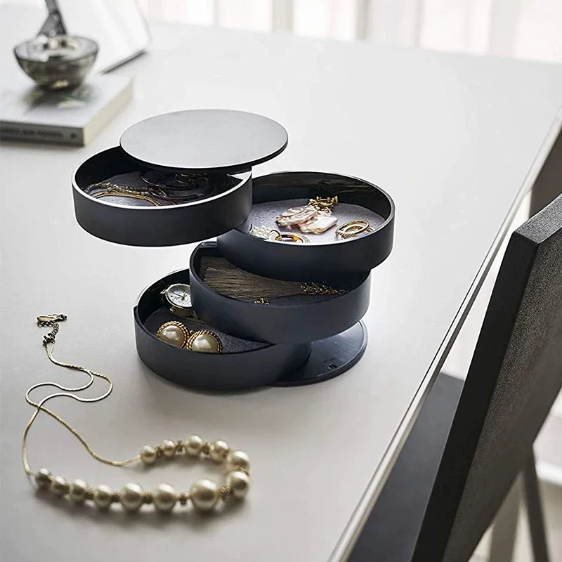 

4 Layers Rotation Jewelry Storage Box Dust-proof Necklaces Bracelets Rings Earrings Accessory Organizer With Lid