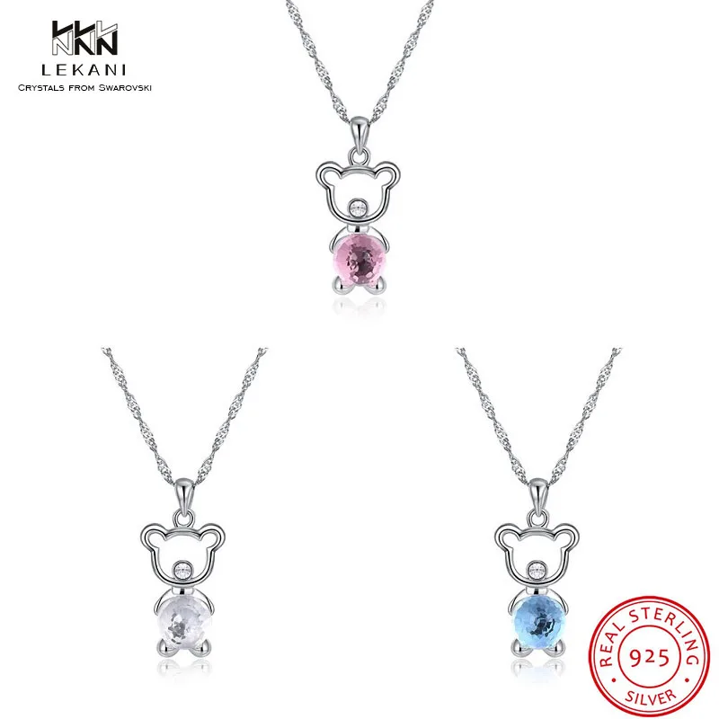 LEKANI ожерелье с кристаллами Swarovski 925 подарок для дам розовое медведем роскошное