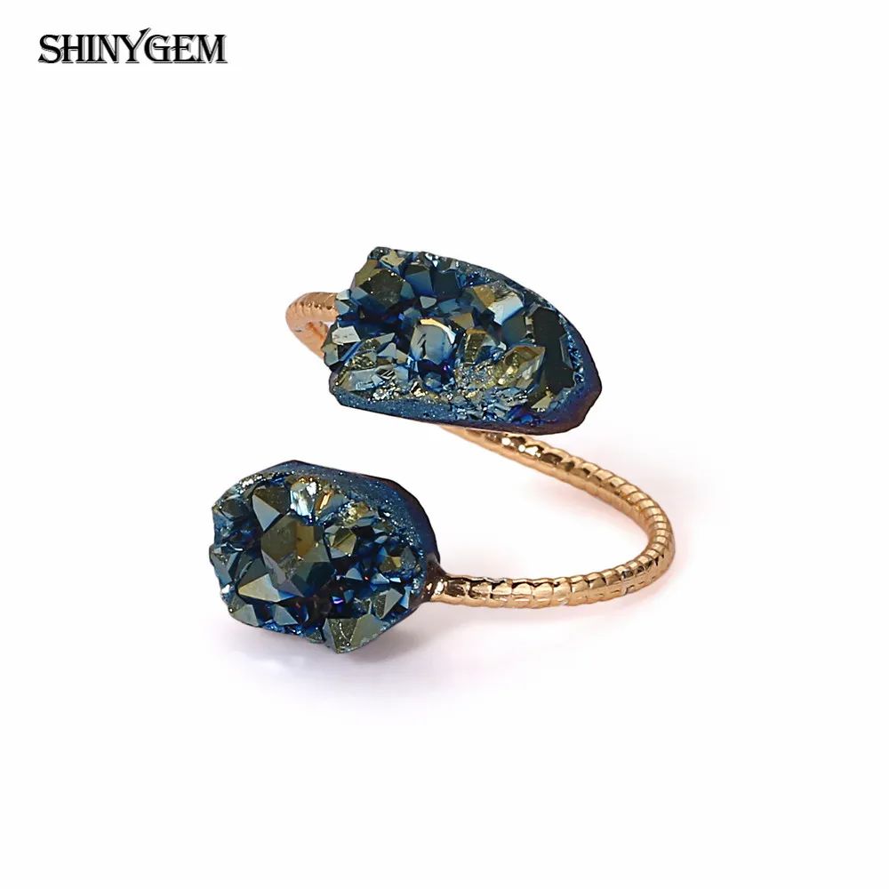 Кольцо ShinyGem с искусственным опалом, винтажное Золотое кольцо с натуральным камнем, регулируемые золотые обручальные кольца для женщин - Цвет основного камня: Black