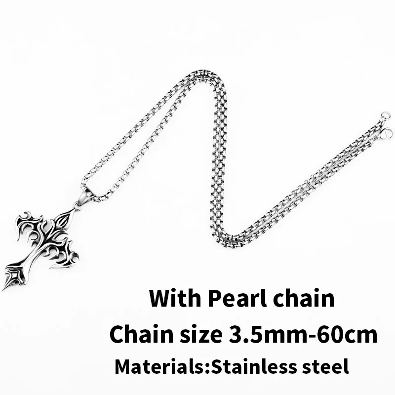 with pearl chain Сталь солдат крест цепь нержавеющая сталь кулон ожерелье человек сила Глория компас ювелирные изделия - Окраска металла: with pearl chain