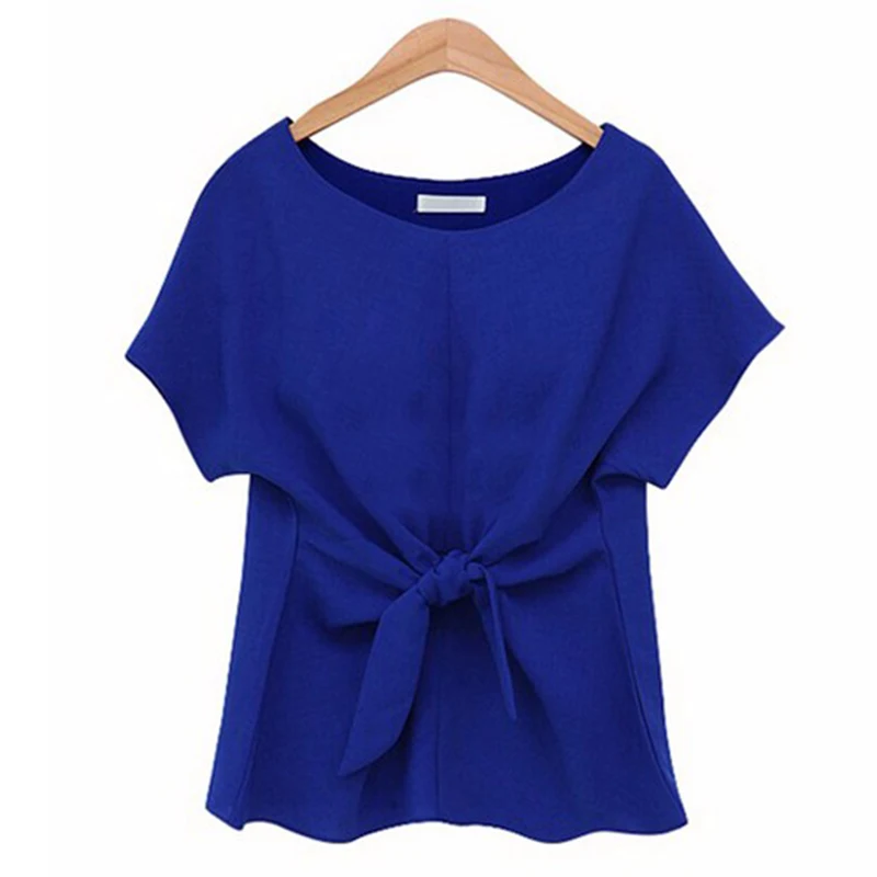 Женская шифоновая блузка с коротким рукавом повседневная облегающая бантом на