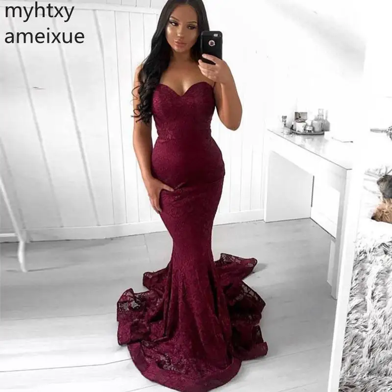 Новый Вырез в форме сердца на заказ Длинные Русалка Вечернее Платье бордовое