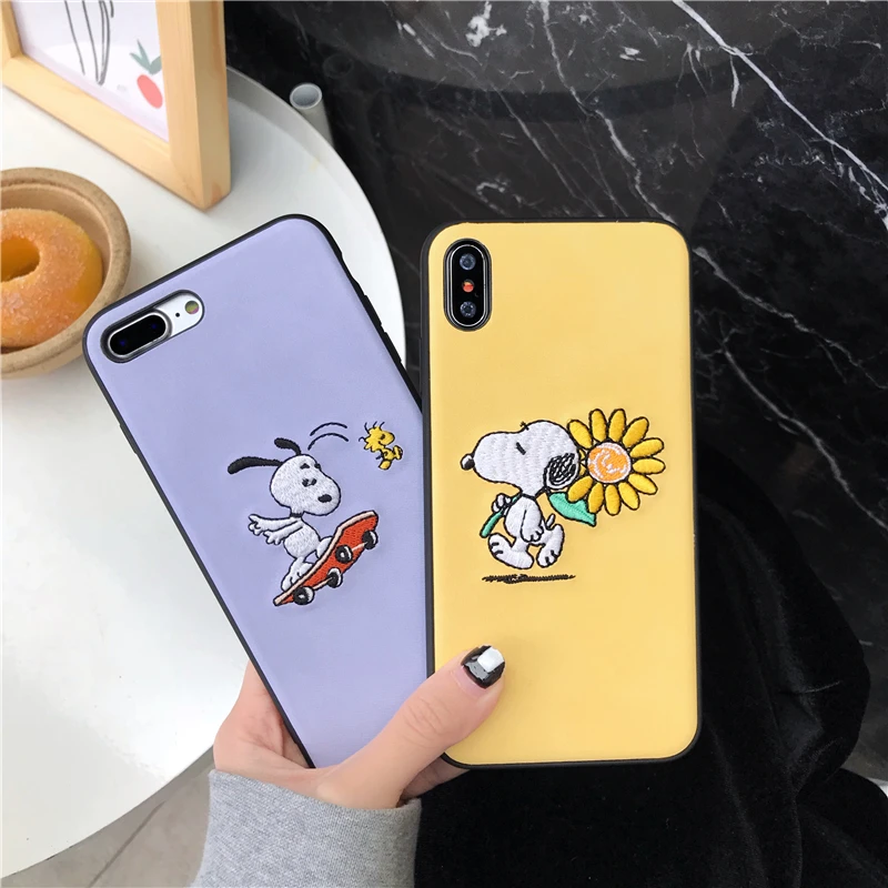 WTSZKL простая ткань вышивка Снупи шаблон чехол для телефона iPhone 6 6s 7 8 Plus X XS MAX