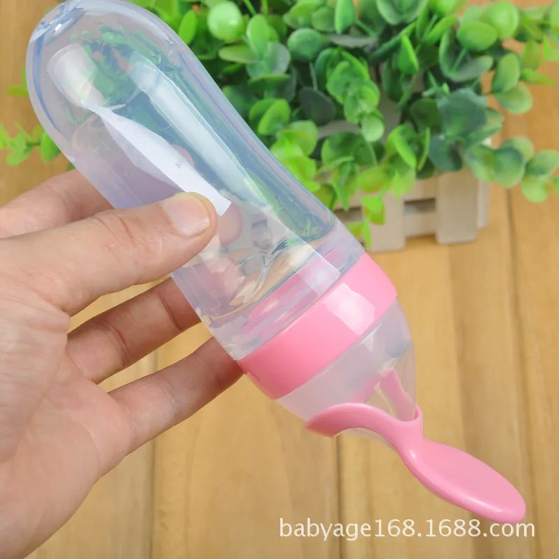 Pink Spoon 90 мл силиконовая ложка для новорожденных, бутылочка для риса, бутылочка для каши поилка молоком, бутылочка для кормления ребенка с ложкой - Цвет: Pink Spoon